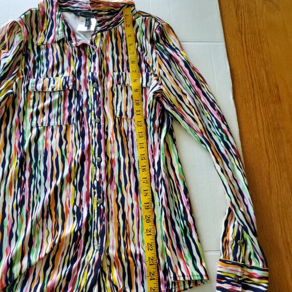 BCBGMAXAZRIA Urban Explosion Multi-Color Abstract Button Front Blouse Large - Picture 13 of 16